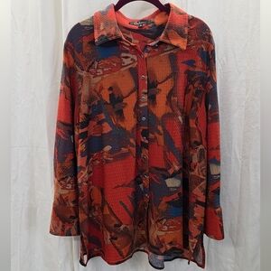 Calessa XL 1X 12 14/16 Textured Knit Abstract Tunic Rust Brown Red Shacket